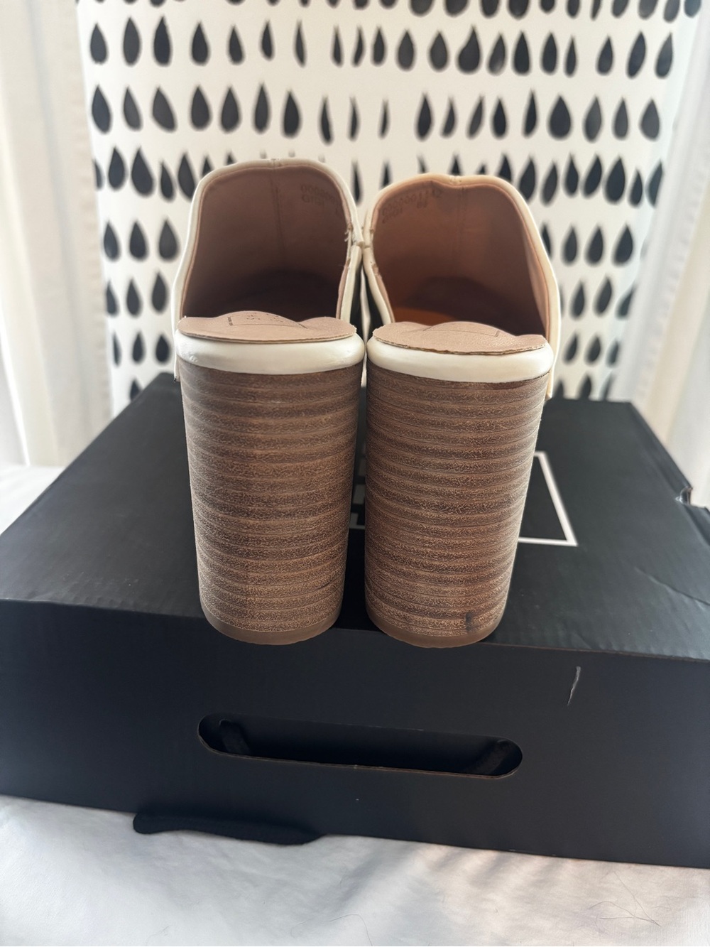 Off White Platform Clogs with Gold Studs - Picture 3 of 7